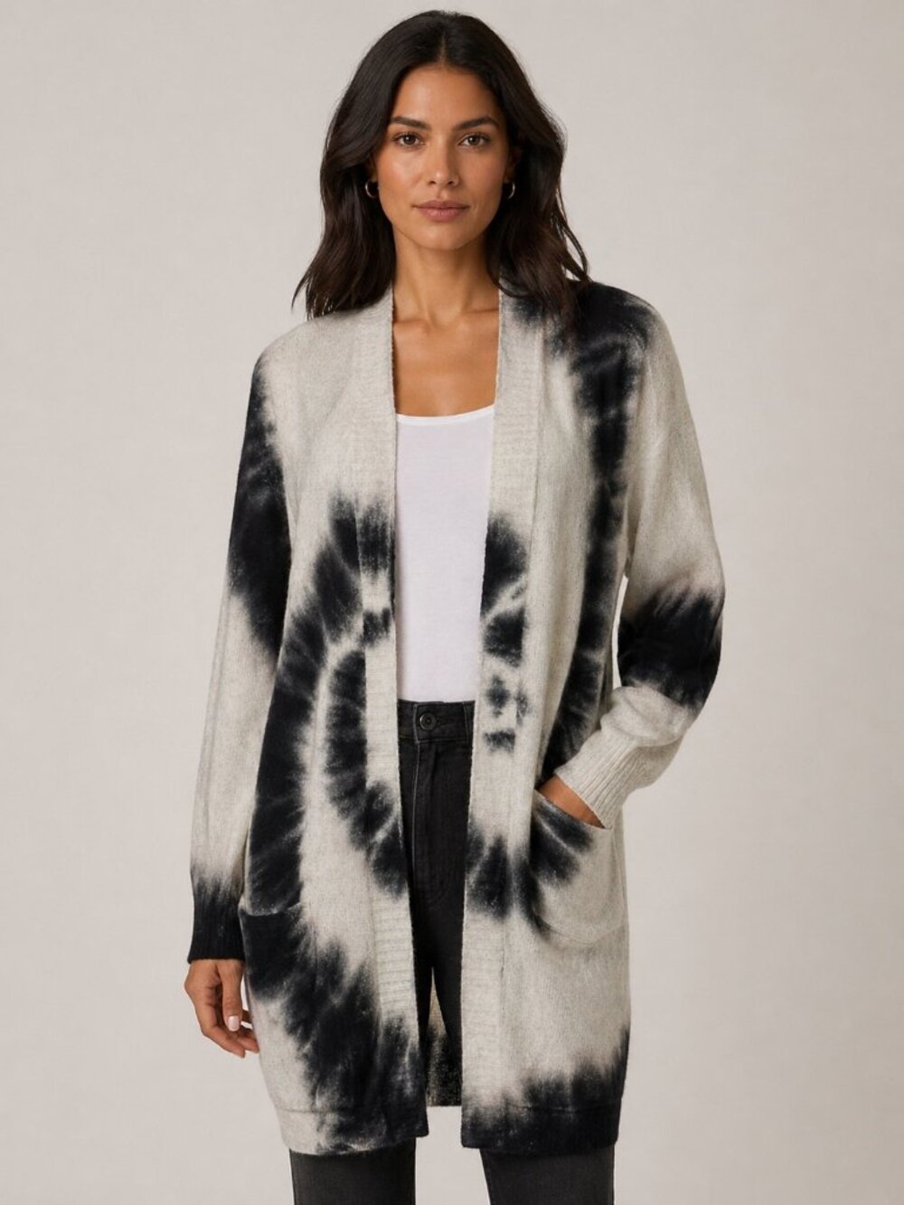 Electric & Rose Tie Dye Swirl Design Cardigan Sweater Pockets M